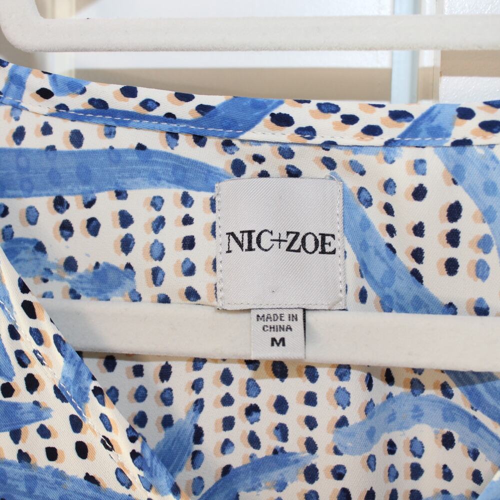 NIC + ZOE Palm Dot Blue Multi Wrap-Style Pullover Tropical Dress | Medium - Picture 7 of 10